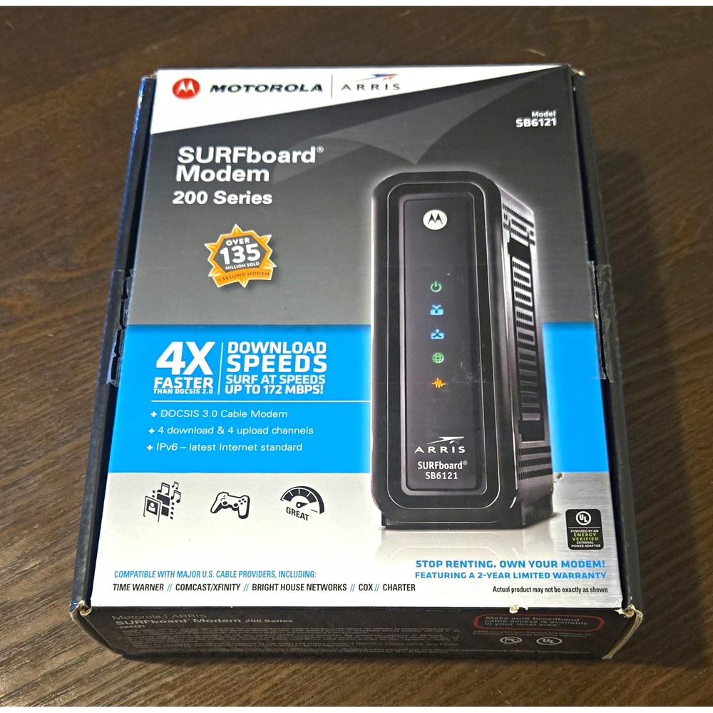 Motorola SURFboard SB6121 DOCSIS 3.0 Cable Modem 172 Mbps IPv6 Comcast